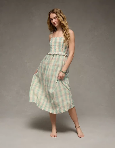 AE Smocked Strapless Midi Dress