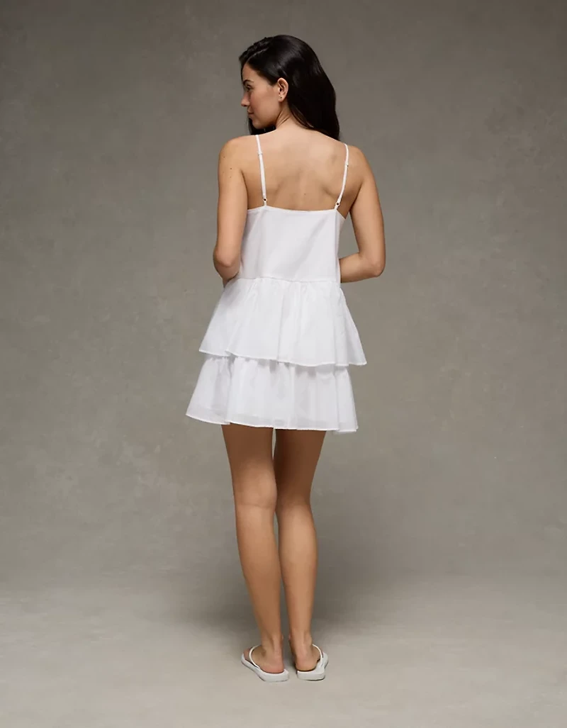 AE Babydoll Lace-Embroidered Tiered Mini Dress