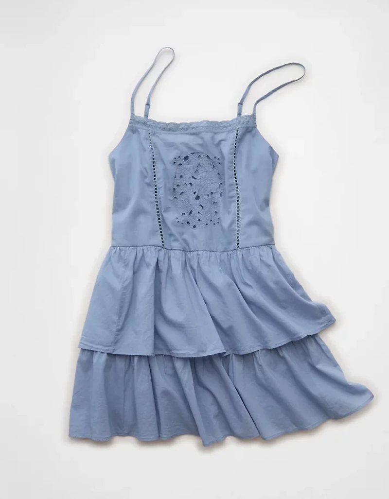 AE Lace-Embroidered Tiered Mini Dress