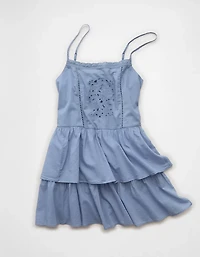 AE Lace-Embroidered Tiered Mini Dress