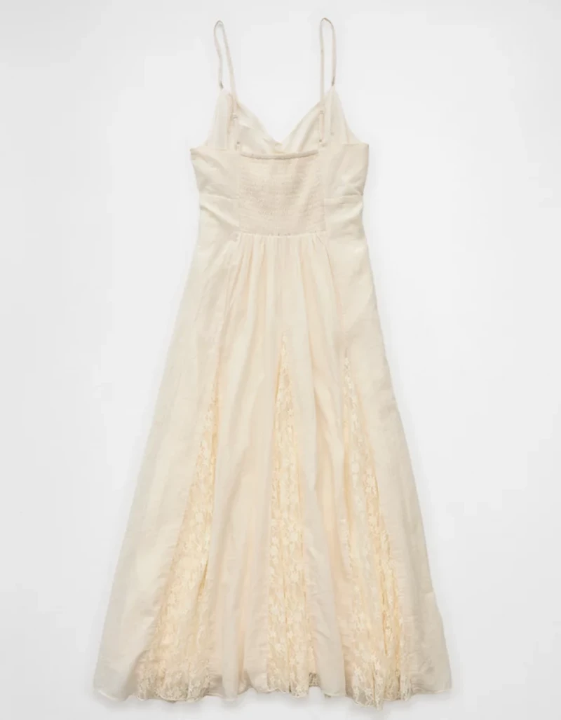AE V-Neck Pleated Lace Midi Dress