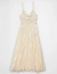 AE V-Neck Pleated Lace Midi Dress