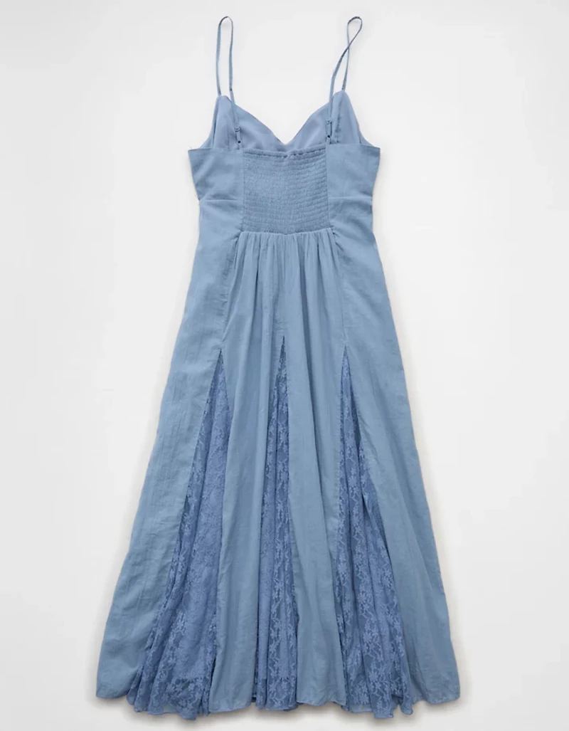 AE V-Neck Pleated Lace Midi Dress