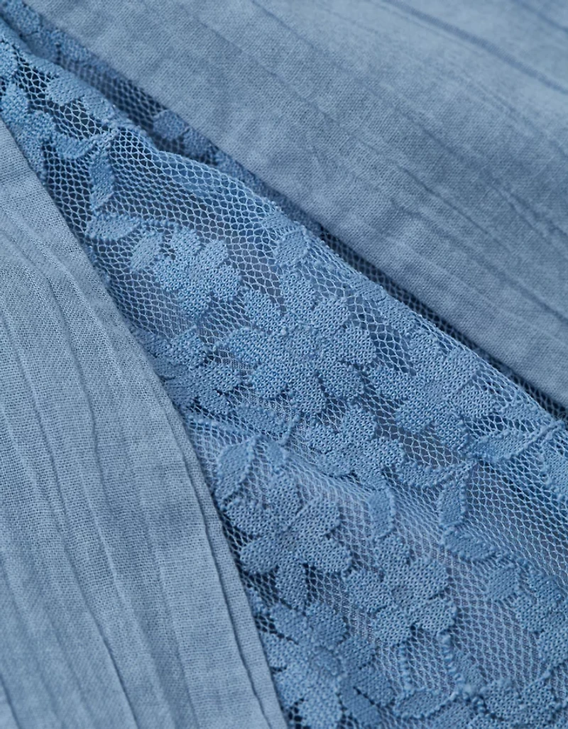 AE V-Neck Pleated Lace Midi Dress