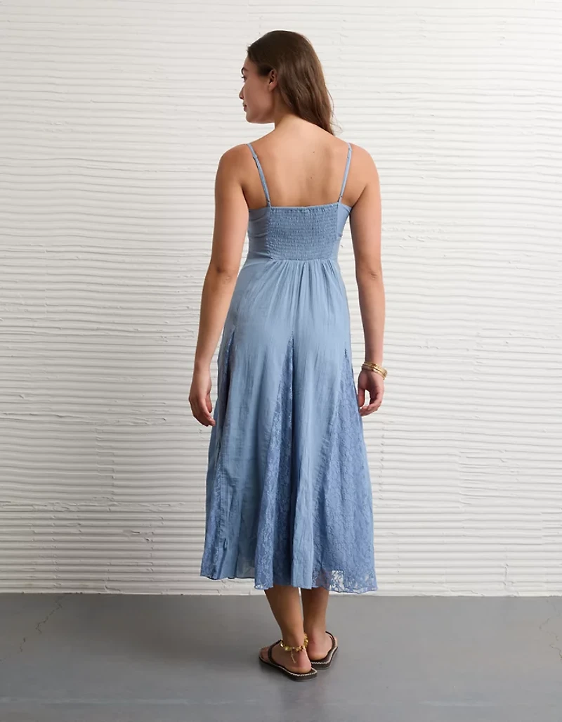 AE V-Neck Pleated Lace Midi Dress