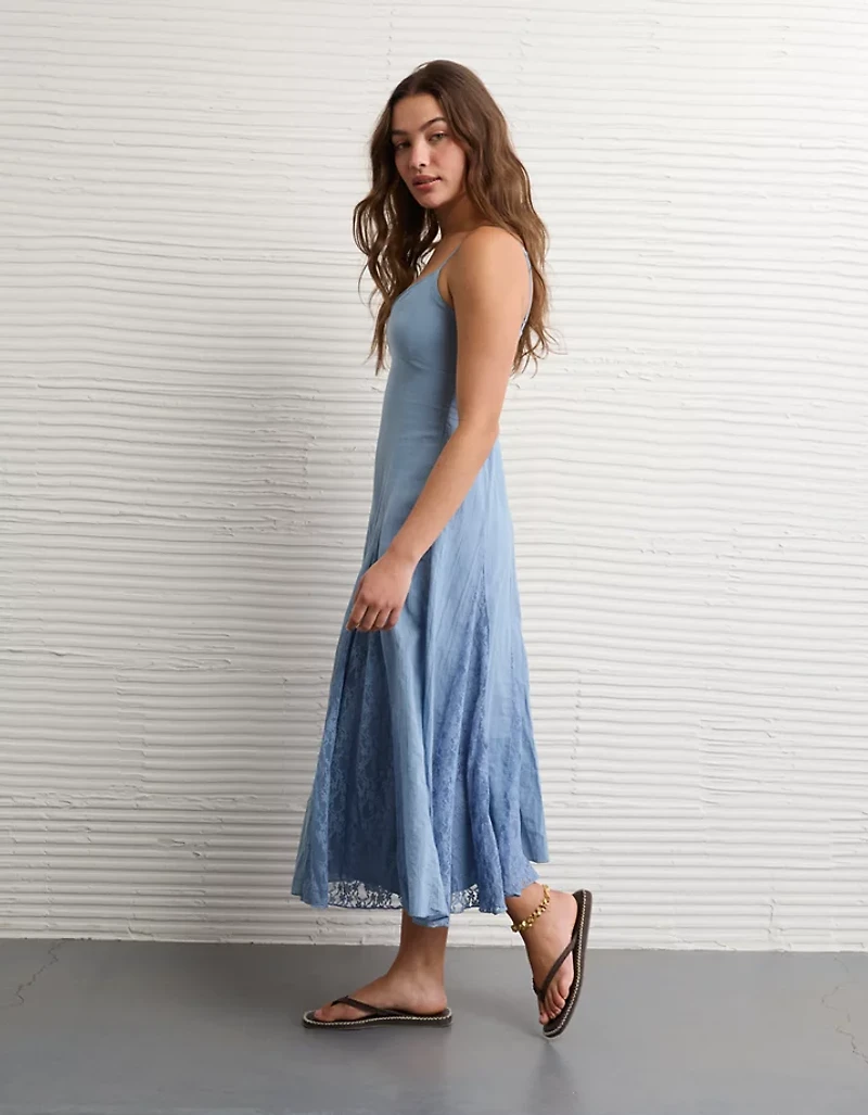 AE V-Neck Pleated Lace Midi Dress