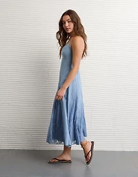 AE V-Neck Pleated Lace Midi Dress