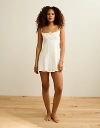 AE Button-Up Lace Insert Mini Dress