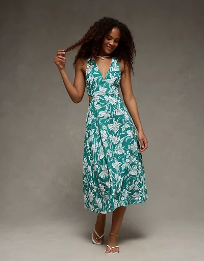 AE V-Neck Cut-Out Midi Dress