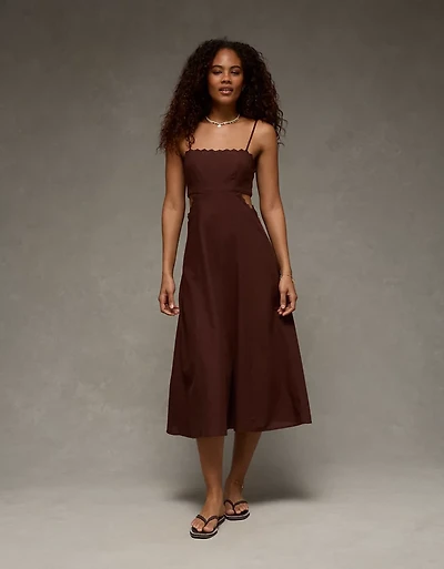 AE Babydoll Square Neck Cutout Midi Dress