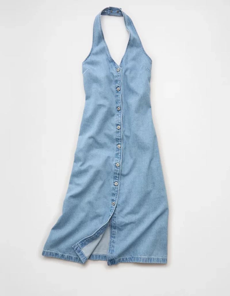 AE Halter Denim Midi Dress
