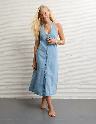 AE Halter Denim Midi Dress