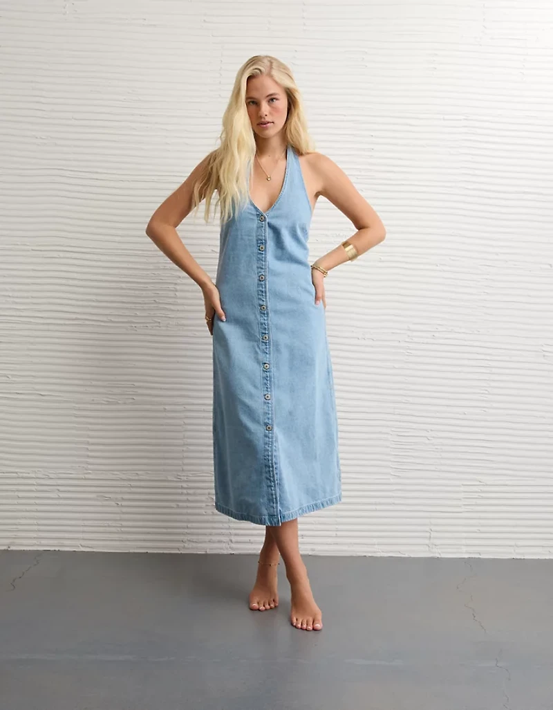 AE Halter Denim Midi Dress