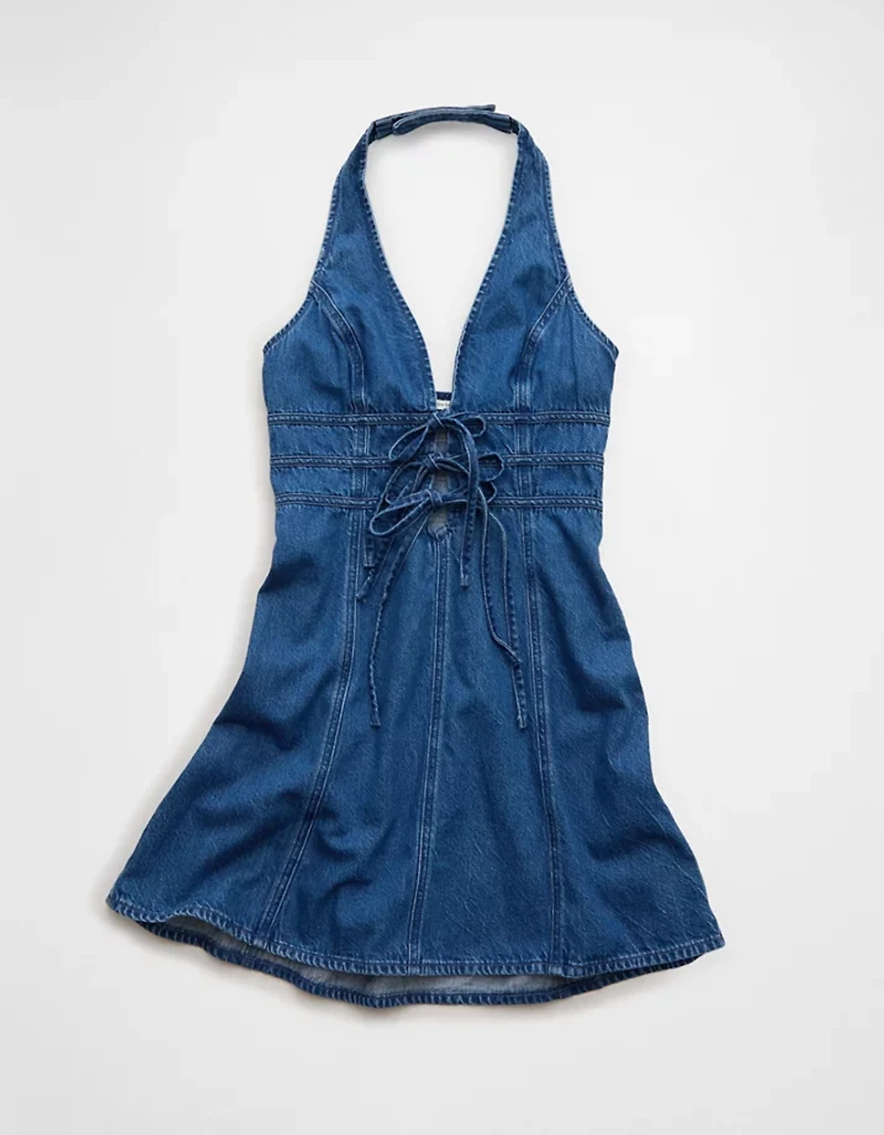 AE Halter Neck Denim Mini Dress