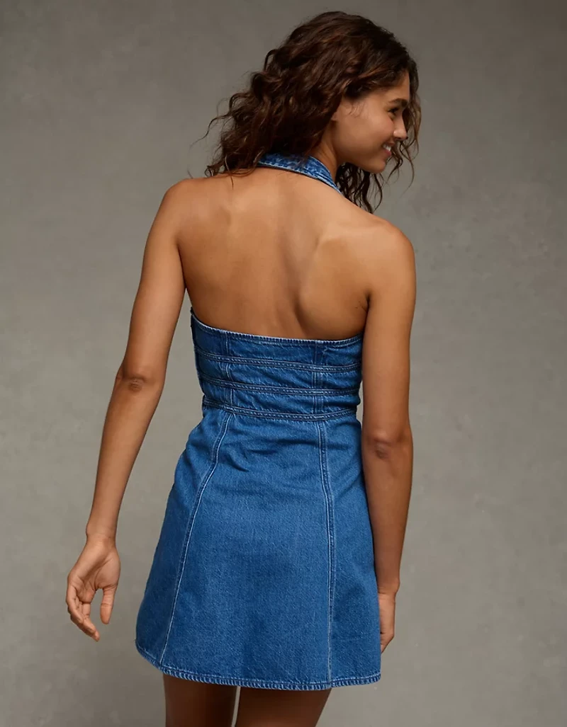 Minirobe à encolure licou en denim AE