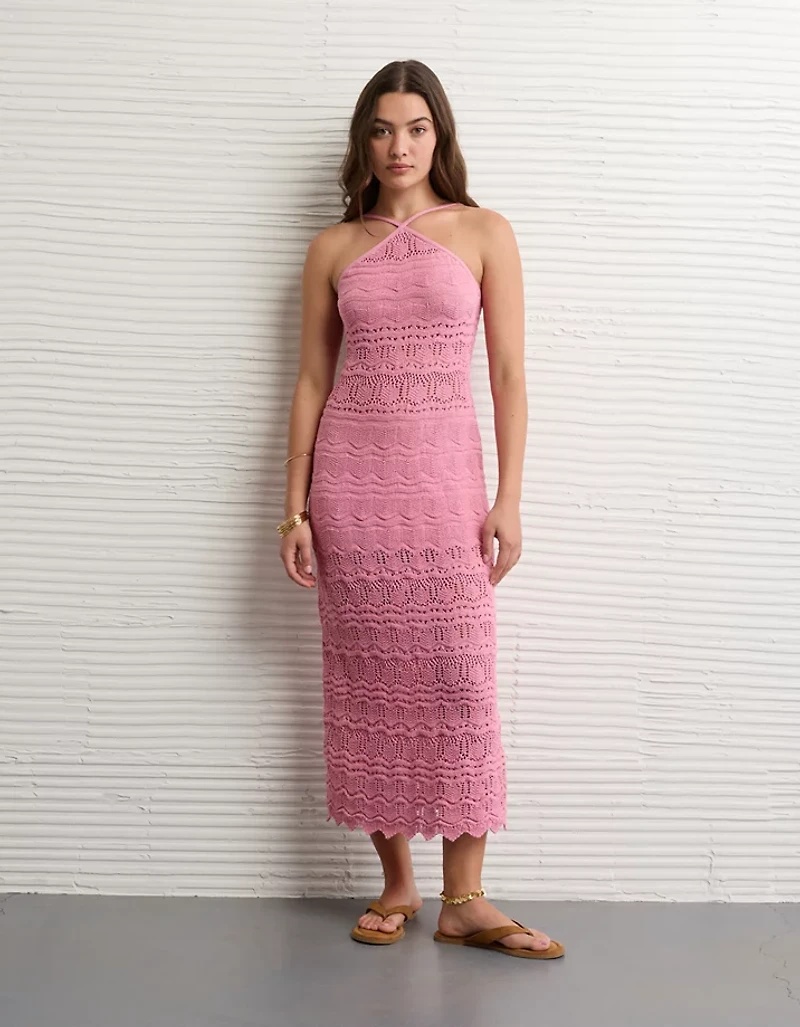 Robe mi-longue dos nu en tricot AE