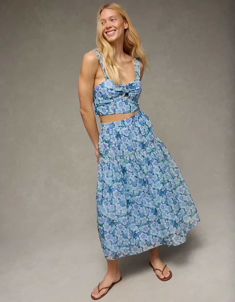 Ensemble haut dos nu et jupe mi-longue assortis AE