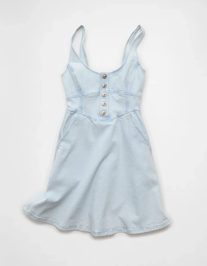 AE Corset Button-Up Denim Mini Dress