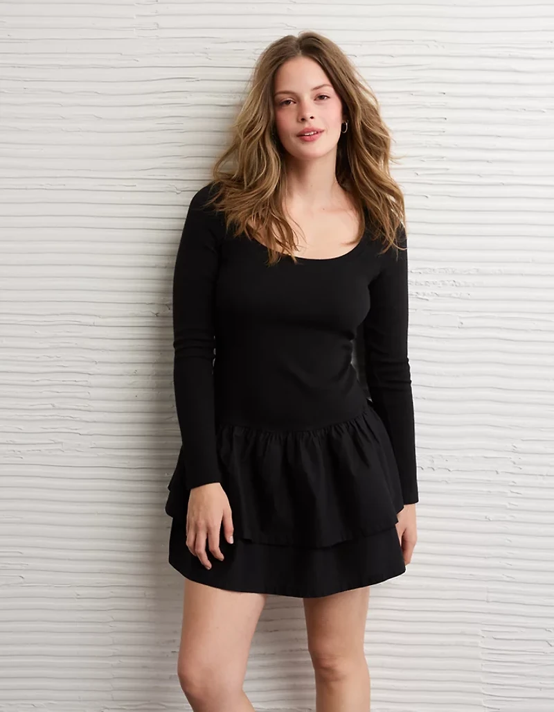AE Scoop Neck Knit Ruffle Mini Dress