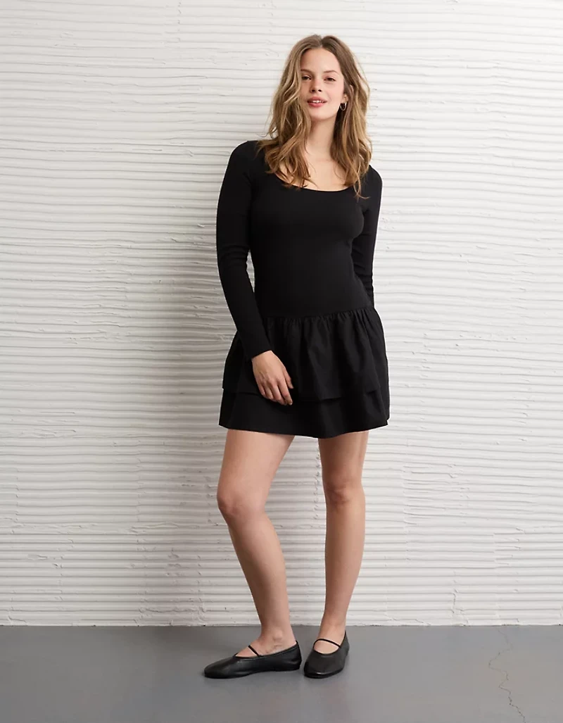 AE Scoop Neck Knit Ruffle Mini Dress