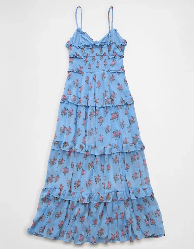 AE Button-Up Ruffle Midi Dress