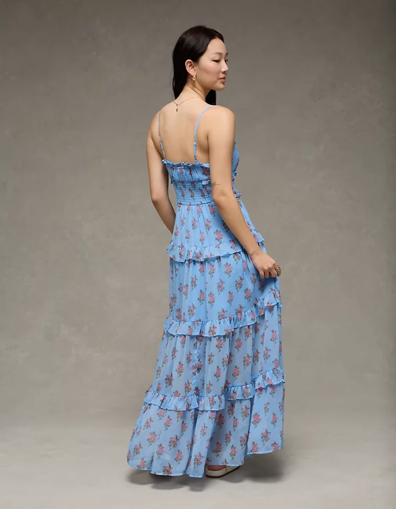 AE Button-Up Ruffle Midi Dress