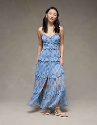 AE Button-Up Ruffle Midi Dress