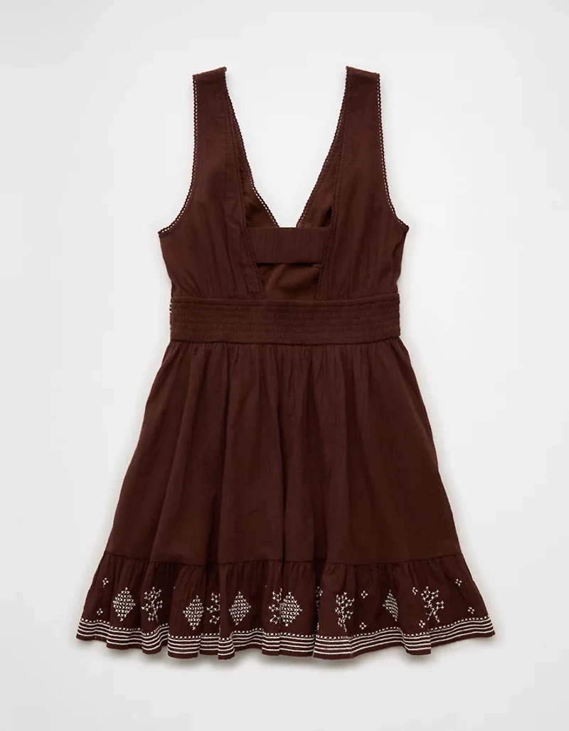 AE Babydoll V-Neck Embroidered Mini Dress