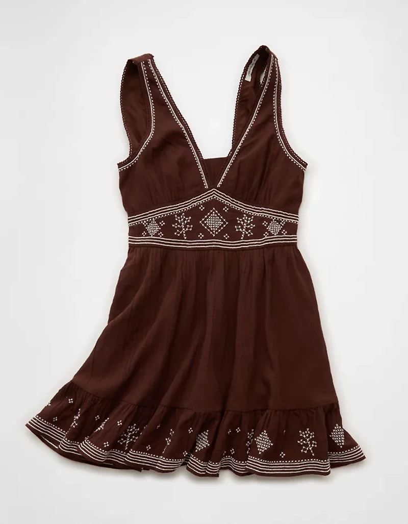 AE Babydoll V-Neck Embroidered Mini Dress