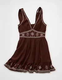 AE Babydoll V-Neck Embroidered Mini Dress