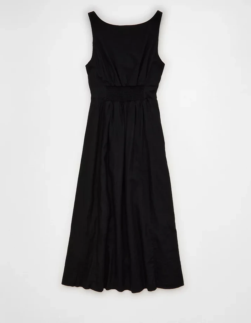 AE Linen-Blend Button-Up Midi Dress