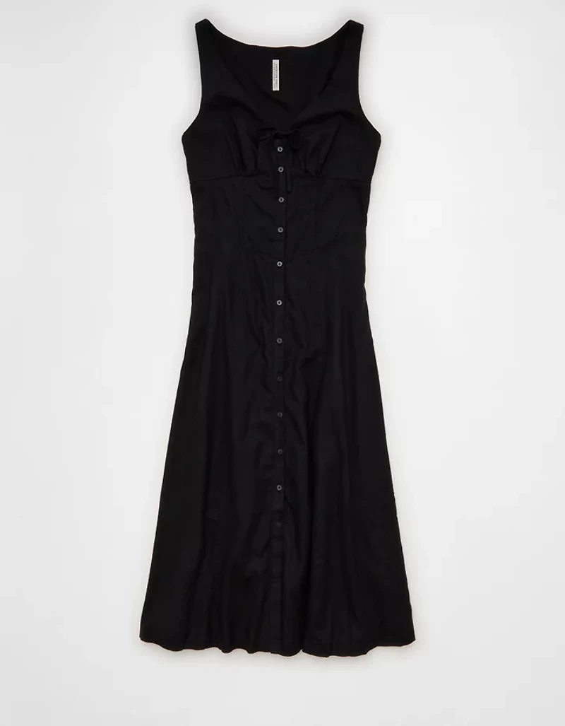 AE Linen-Blend Button-Up Midi Dress