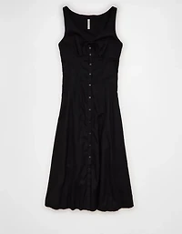 AE Linen-Blend Button-Up Midi Dress