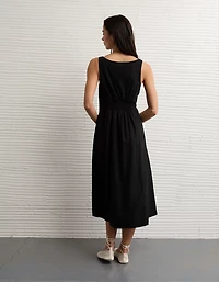 AE Linen-Blend Button-Up Midi Dress