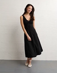 AE Linen-Blend Button-Up Midi Dress