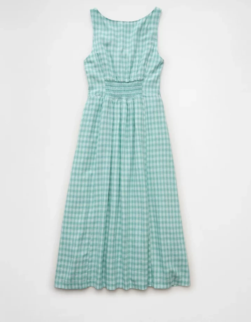 Robe mi-longue à boutons en mélange de lin AE