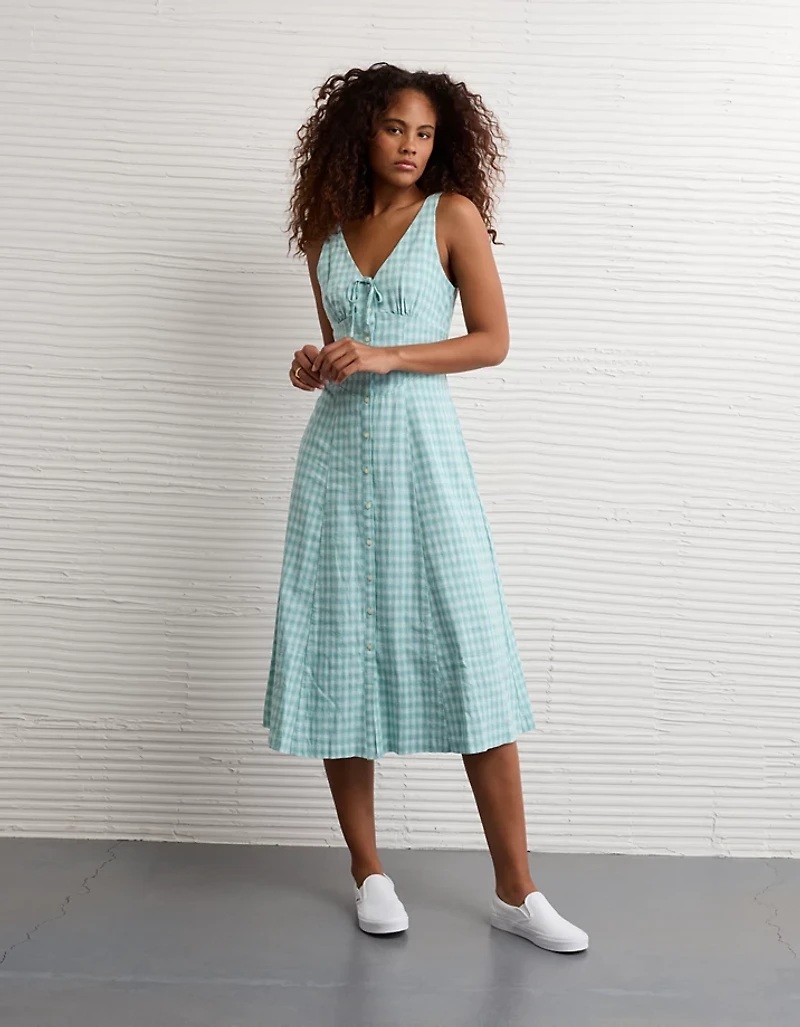 Robe mi-longue à boutons en mélange de lin AE