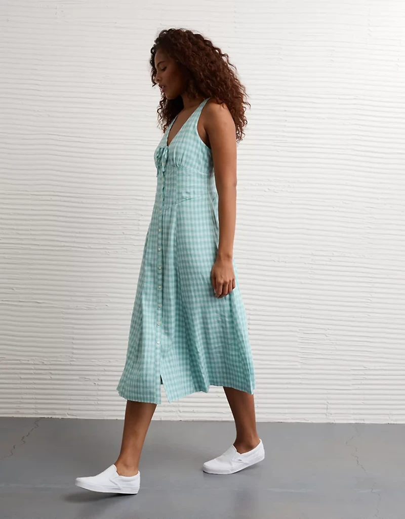 Robe mi-longue à boutons en mélange de lin AE