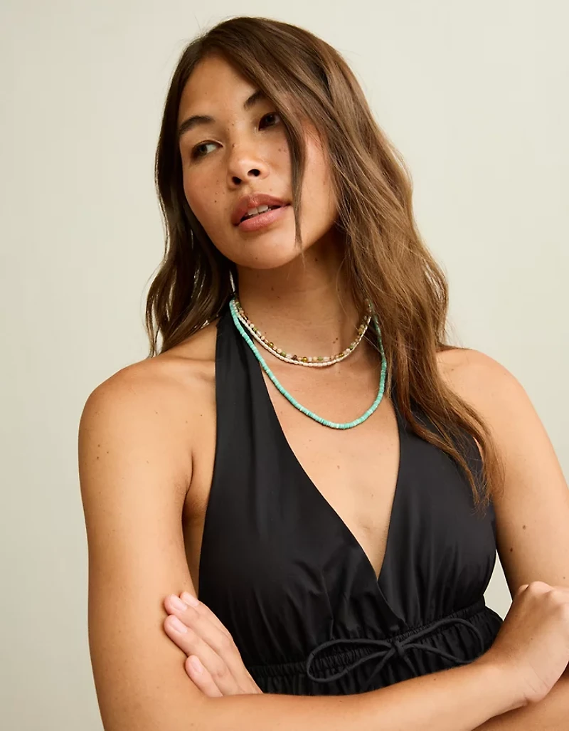 AE V-Neck Tie-Front Halter Mini Dress