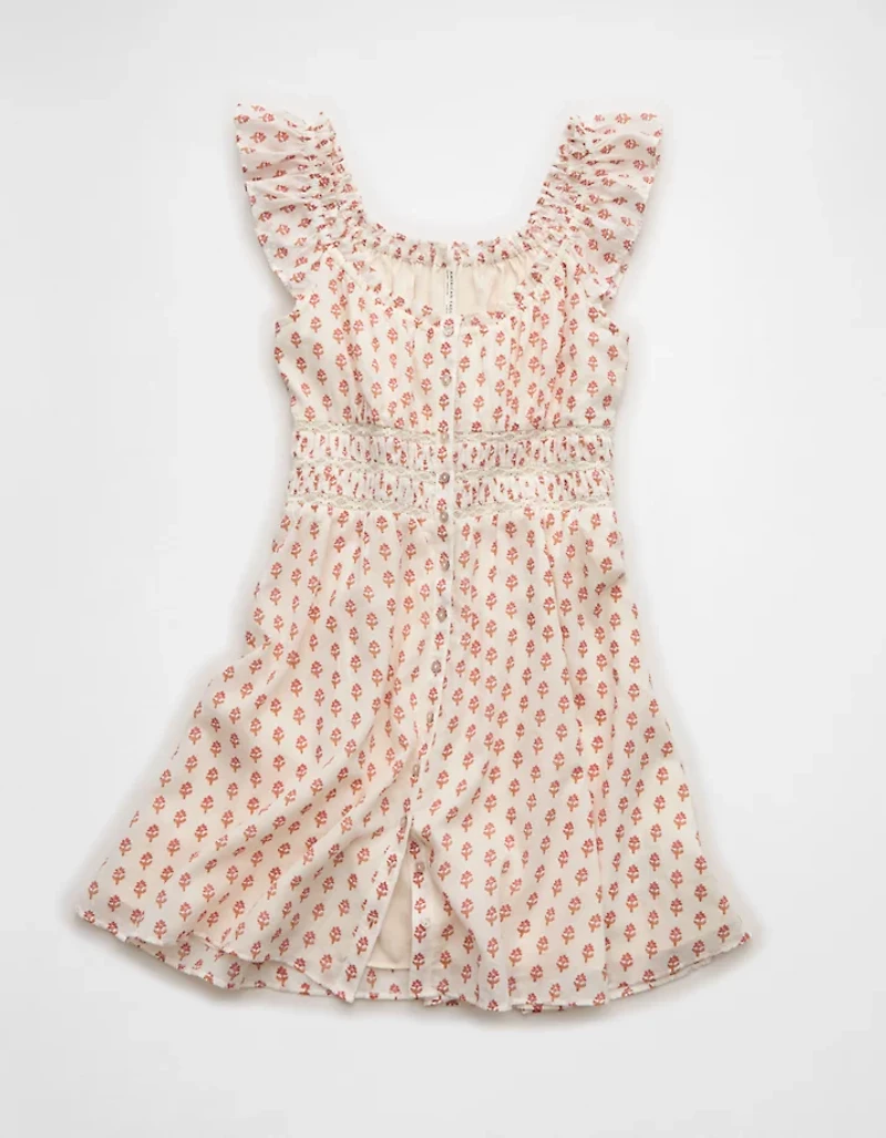 AE Babydoll Short-Sleeve Button-Up Mini Dress