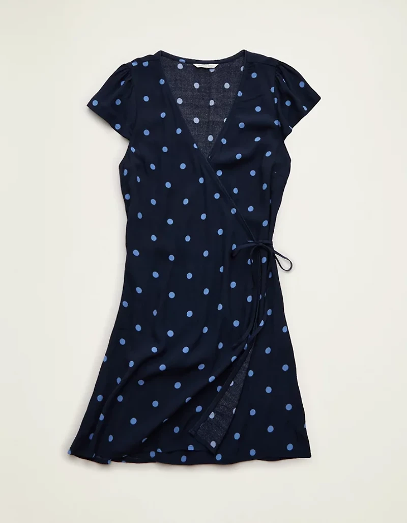 AE V-Neck Lace Trim Wrap Mini Dress