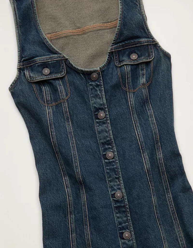 AE Denim Button-Up Midi Dress