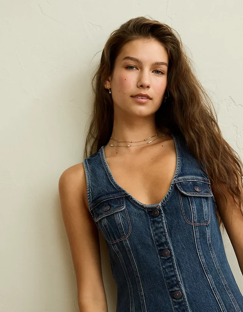 AE Denim Button-Up Midi Dress