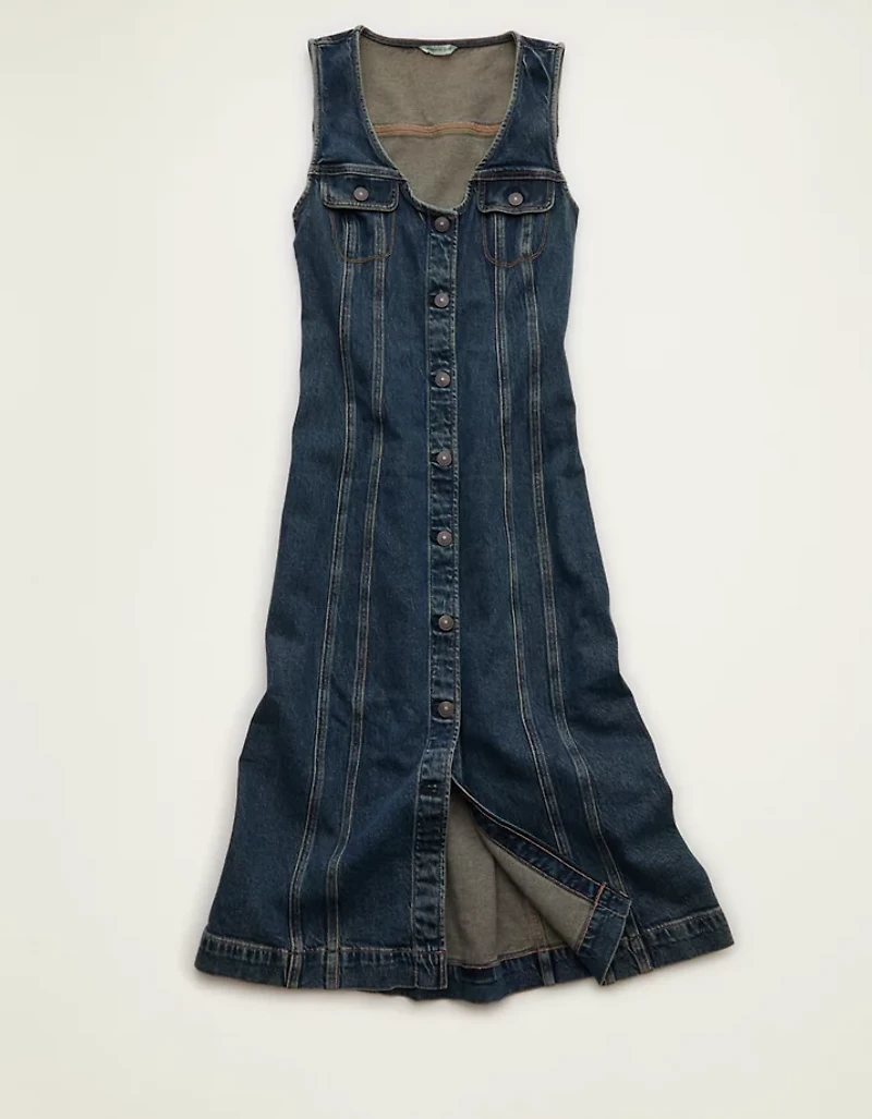 AE Denim Button-Up Midi Dress