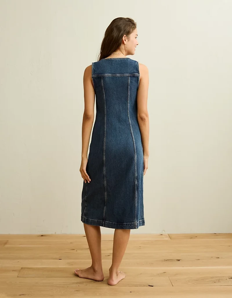 AE Denim Button-Up Midi Dress