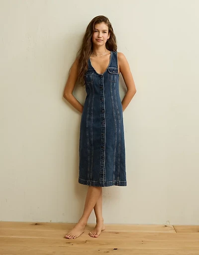 AE Denim Button-Up Midi Dress
