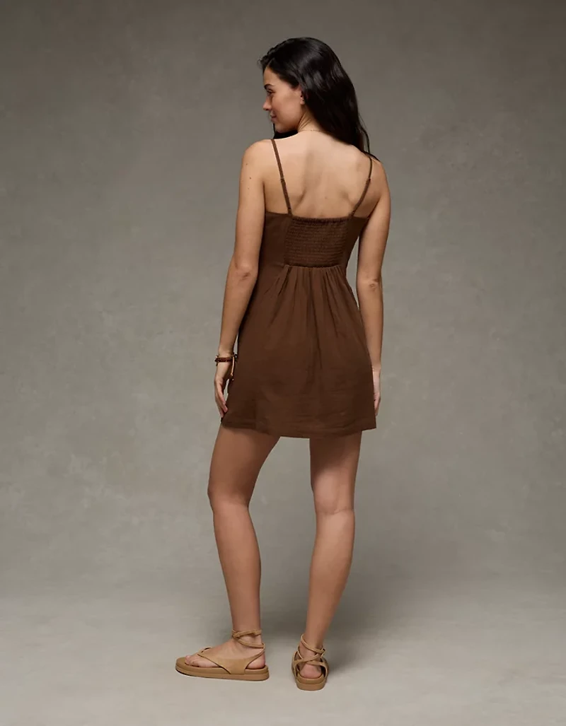 AE Embroidered Tie-Front Mini Dress