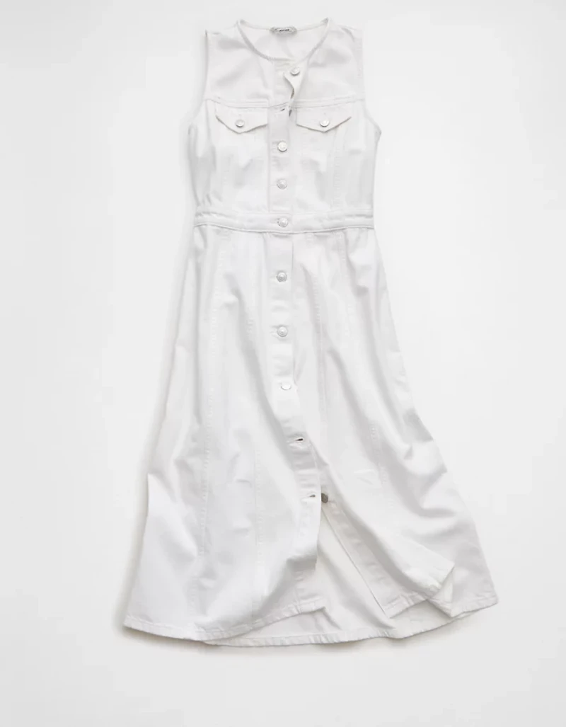 AE Button-Up Denim Midi Dress
