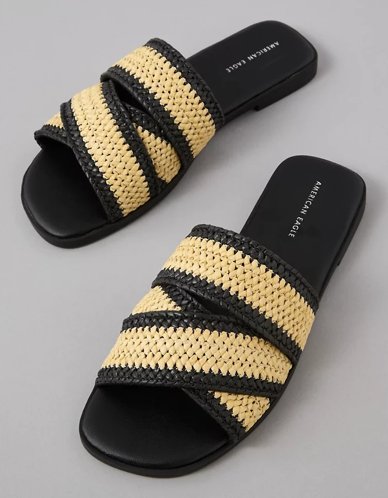 AE Two-Tone Raffia Slide Sandal