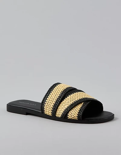 AE Two-Tone Raffia Slide Sandal